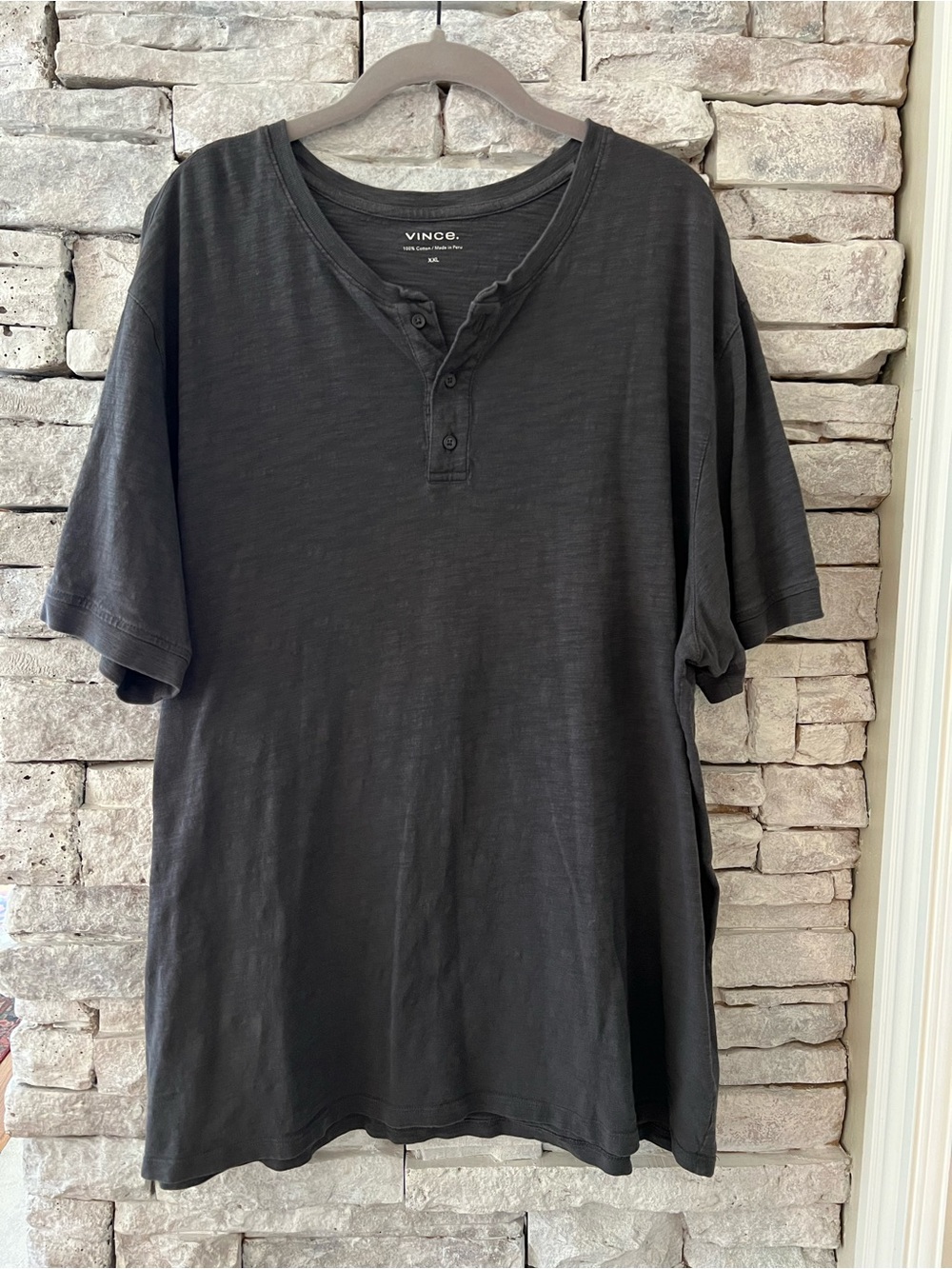 Vince Charcoal Short-Sleeve Henley Tee Size XXL